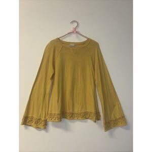 Alterd State Women's Top Lace Crochet Butter Yellow Hippie 100% Cotton‎ Bell Slv